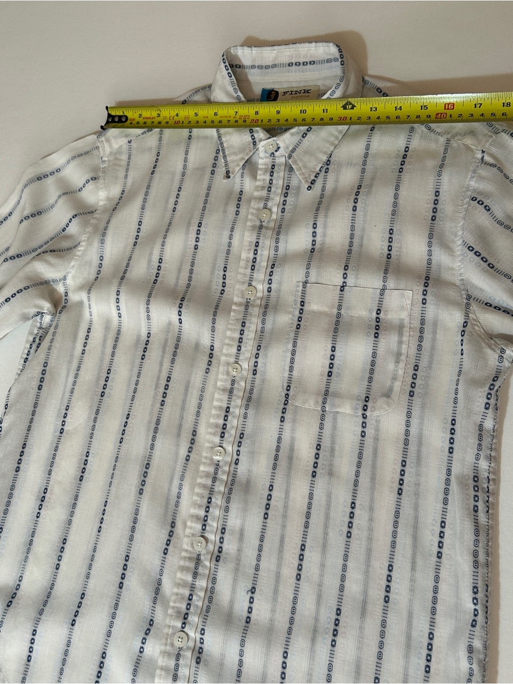 FINK - Men's Short Sleeve Button-Up Shirt in White with Navy Stripes - Picture 5 of 8